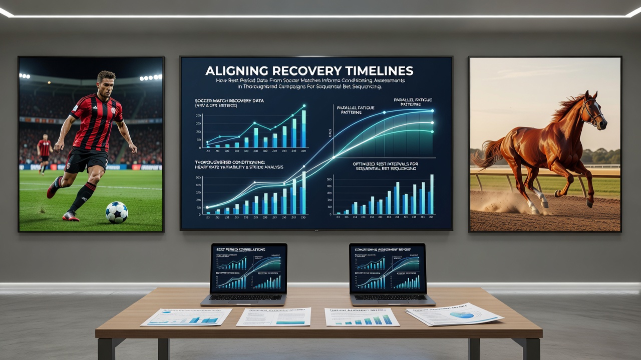 Visual representation of recovery timeline charts comparing soccer match rest periods with thoroughbred training cycles