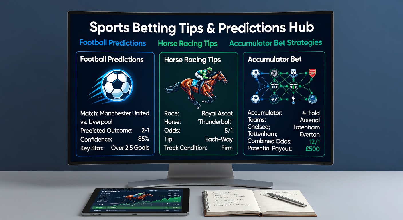 Horse racing track under rainy conditions next to a football pitch weather report, illustrating tipster accumulator strategies