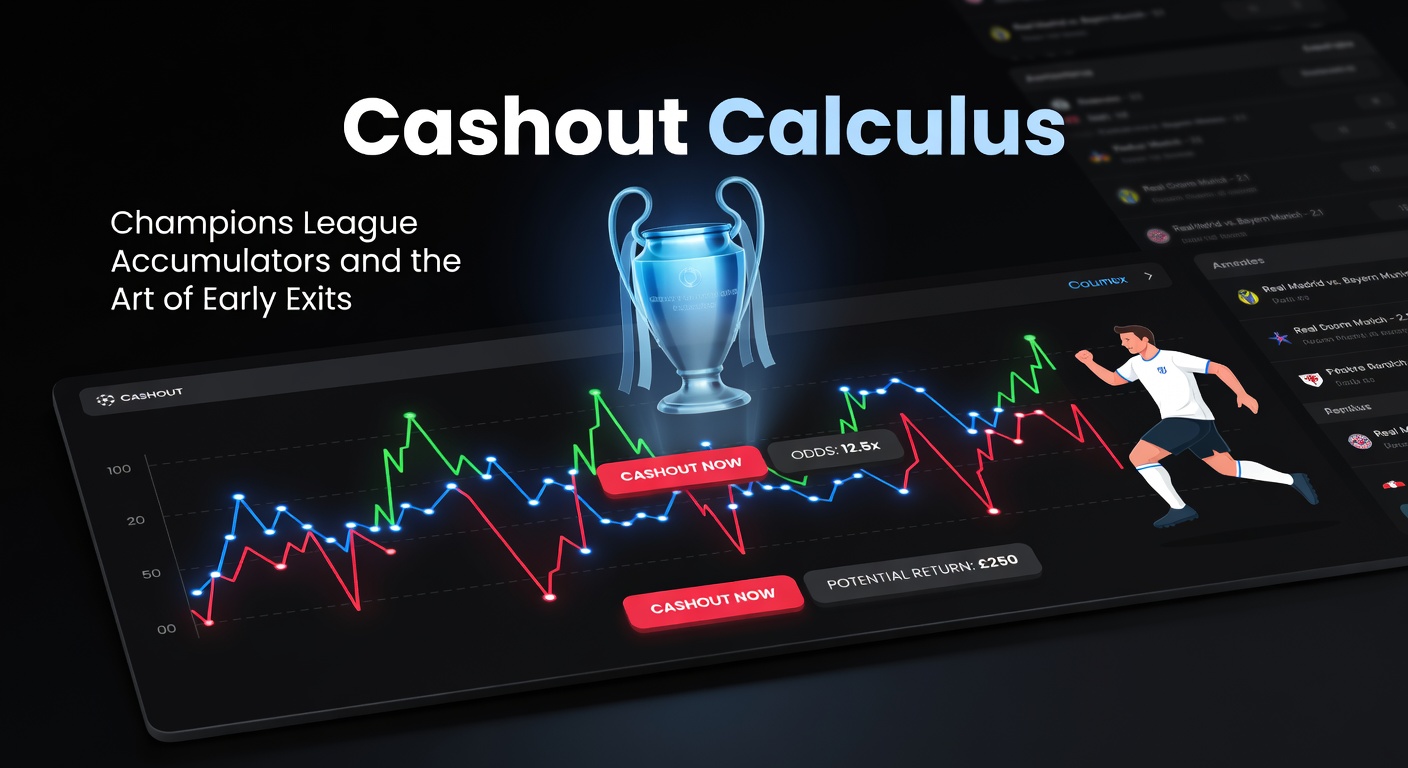 Champions League accumulator bet displayed on a betting app with cashout option highlighted during a tense match moment