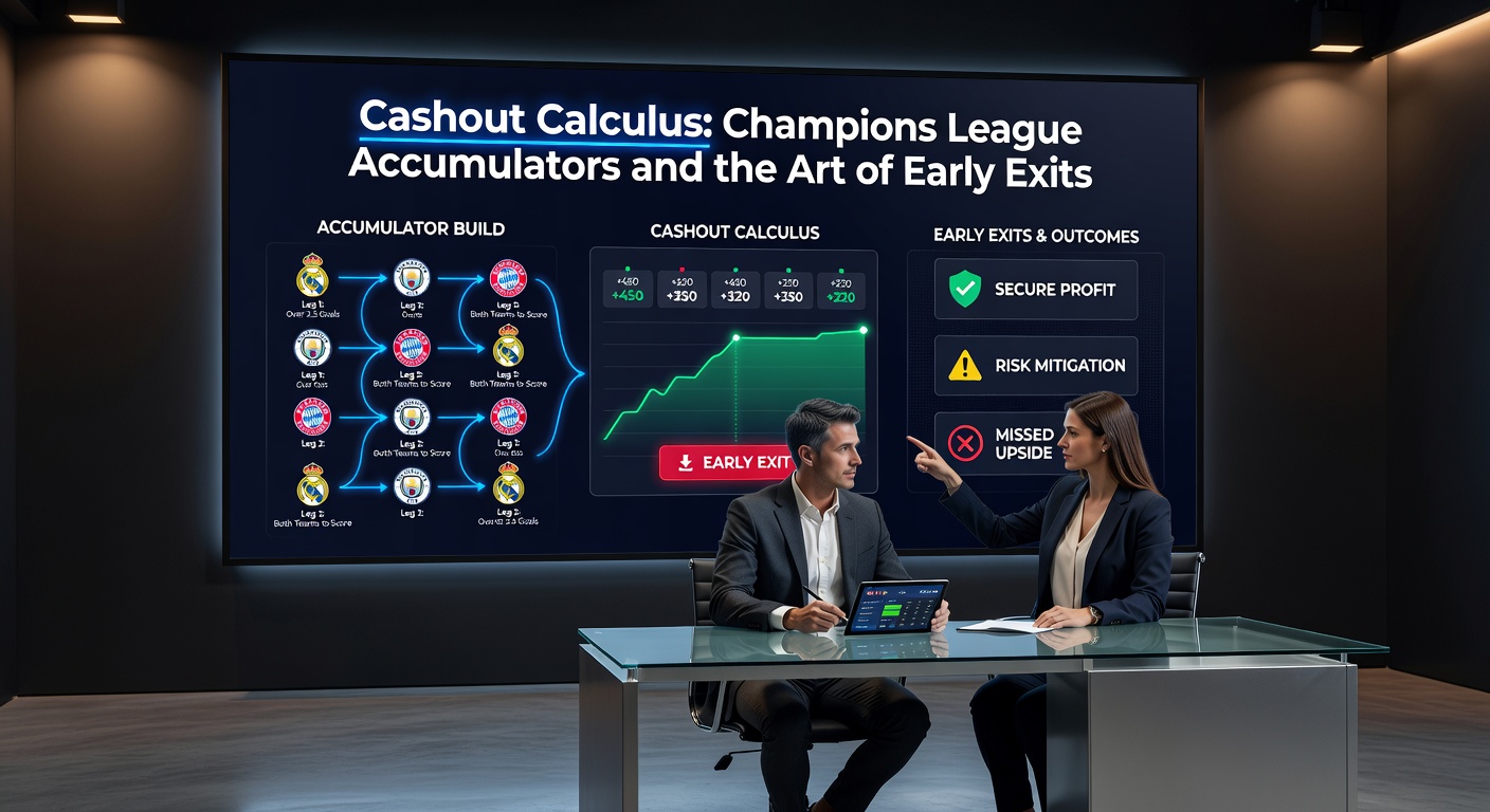 Close-up of a mobile betting screen showing a Champions League accumulator with cashout button active mid-match, odds shifting live