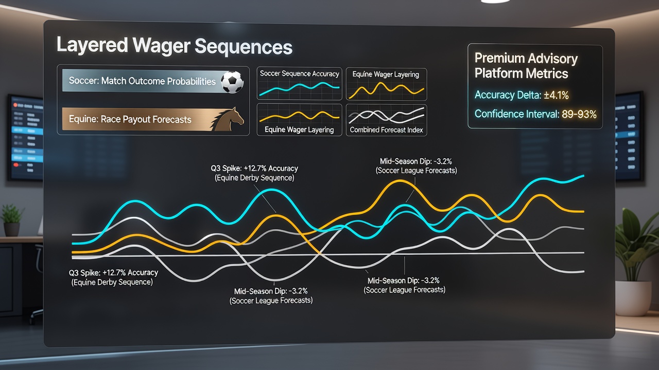 Visual representation of forecast accuracy curves tracking layered soccer and equine wager sequences across premium advisory platforms
