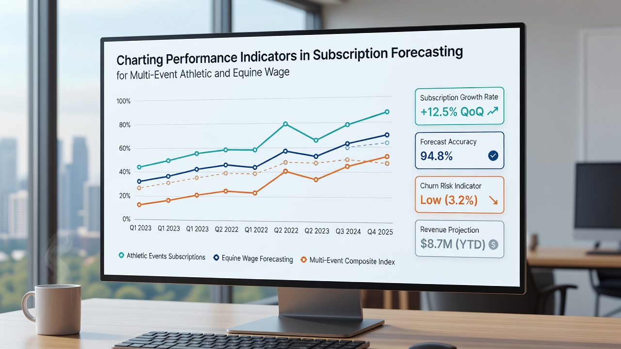 Analytical charts showing subscription forecasting models for combined football and horse racing portfolios with trend lines and variance indicators