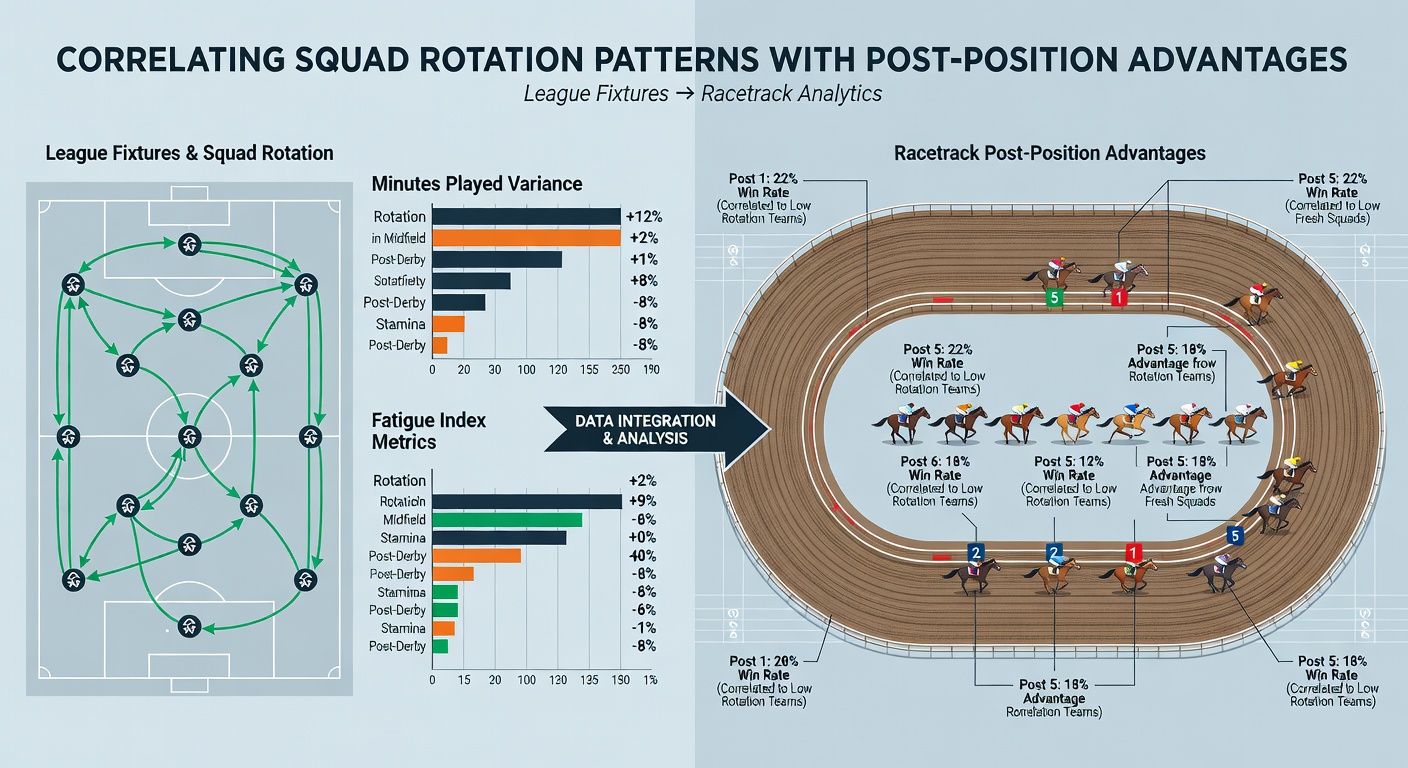 Data visualization dashboard displaying squad rotation charts next to racetrack post-position heatmaps