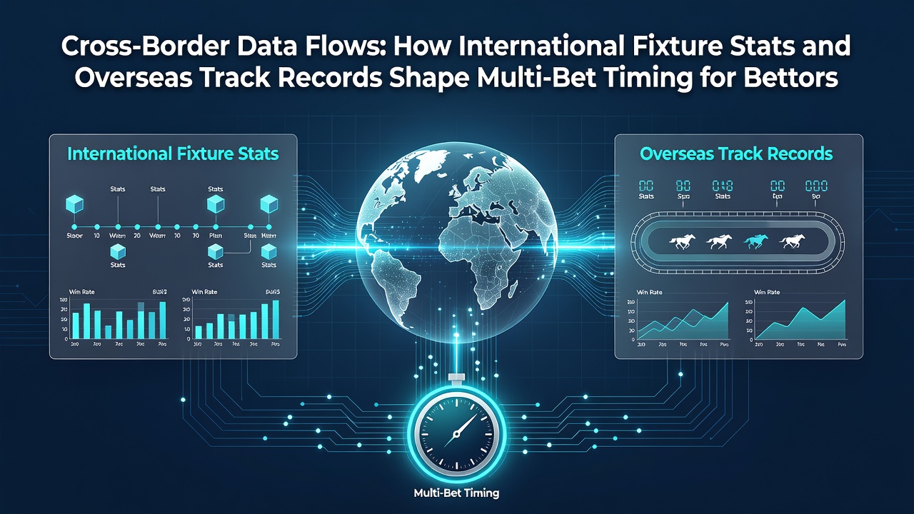 Bettors analyzing international soccer fixture data and overseas horse racing records on multiple screens to time accumulator bets