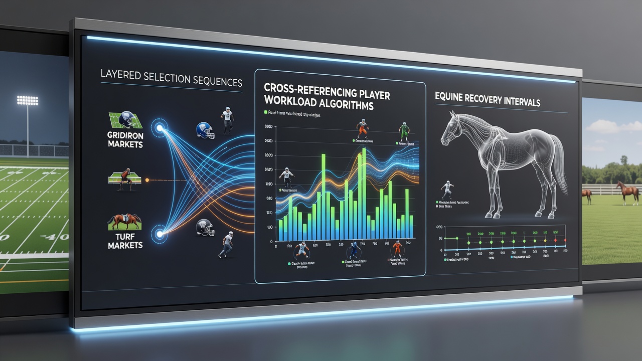 Data visualization showing workload metrics overlaid with recovery timelines for athletes and horses in combined selection models