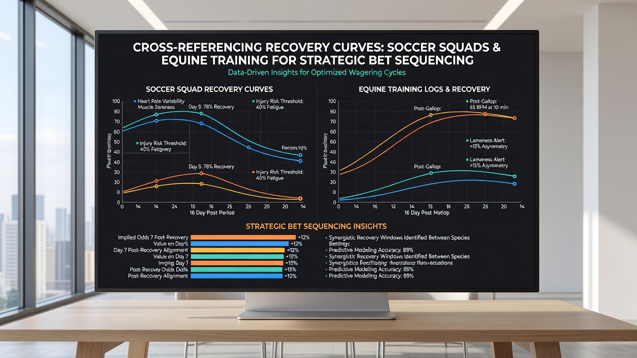 Data visualization dashboard displaying overlaid recovery curves from soccer GPS tracking and equine training records