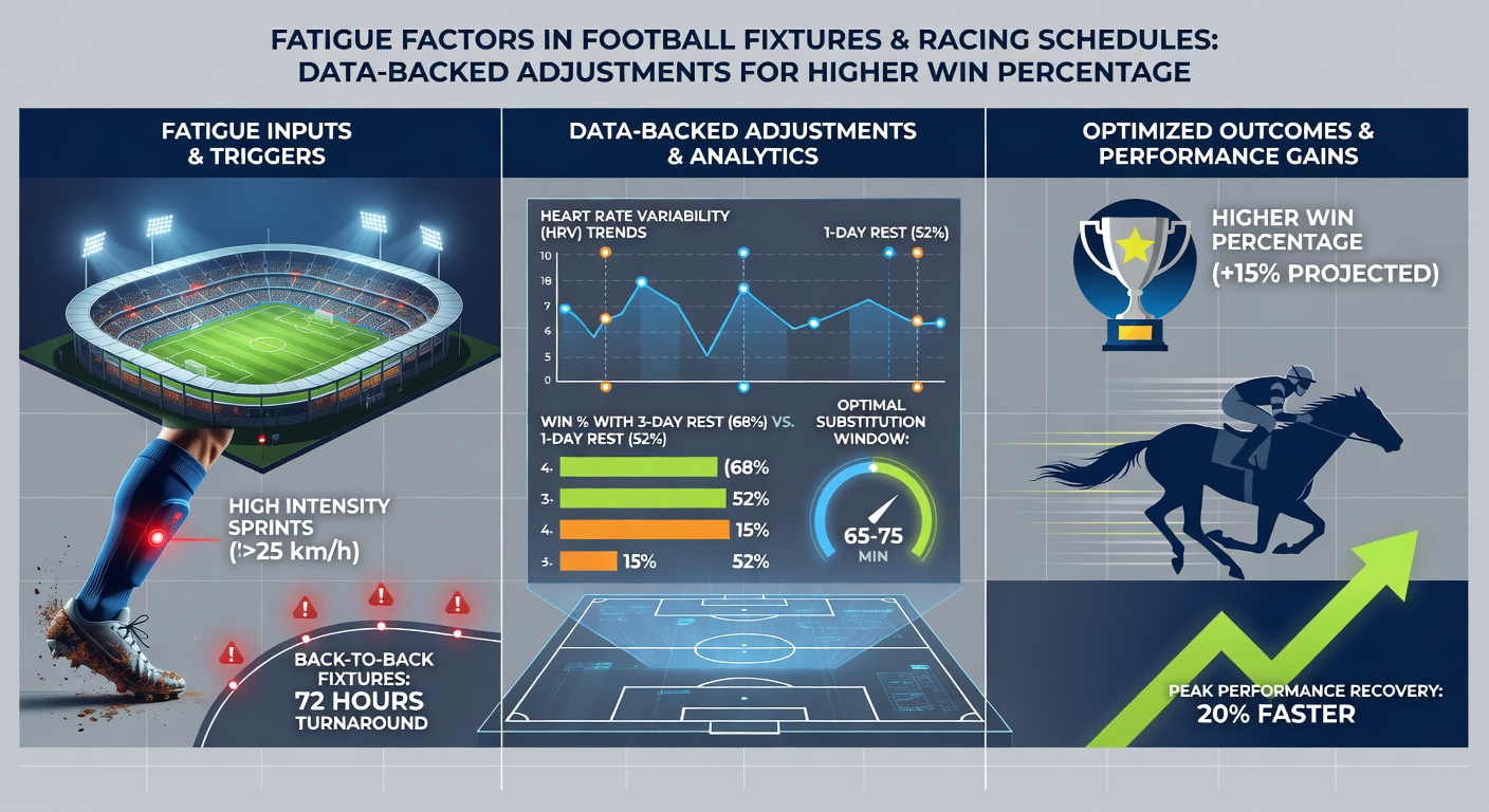 Infographic comparing football squad rotation stats against horse racing layoff intervals, highlighting win percentage uplifts from data-driven scheduling