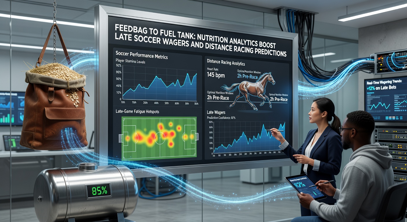Close-up of horse feed analysis chart next to a soccer player's biometric dashboard during a late-game surge