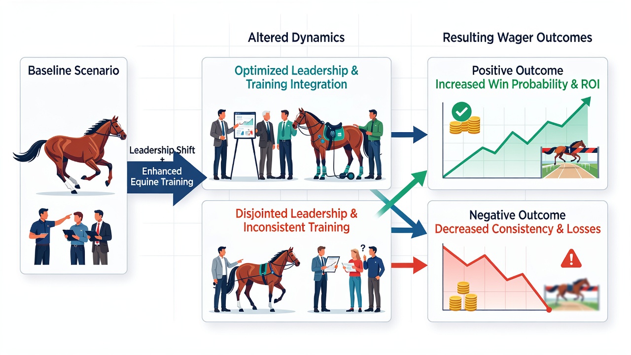 Chart showing statistical shifts in football match results and horse racing performance after leadership and training changes