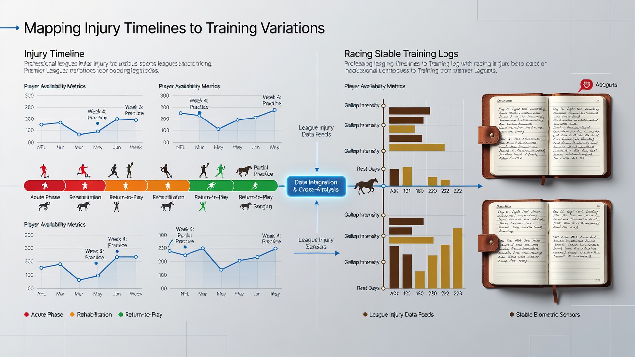 Chart showing correlation between professional athlete injury recovery periods and adjustments in thoroughbred training logs