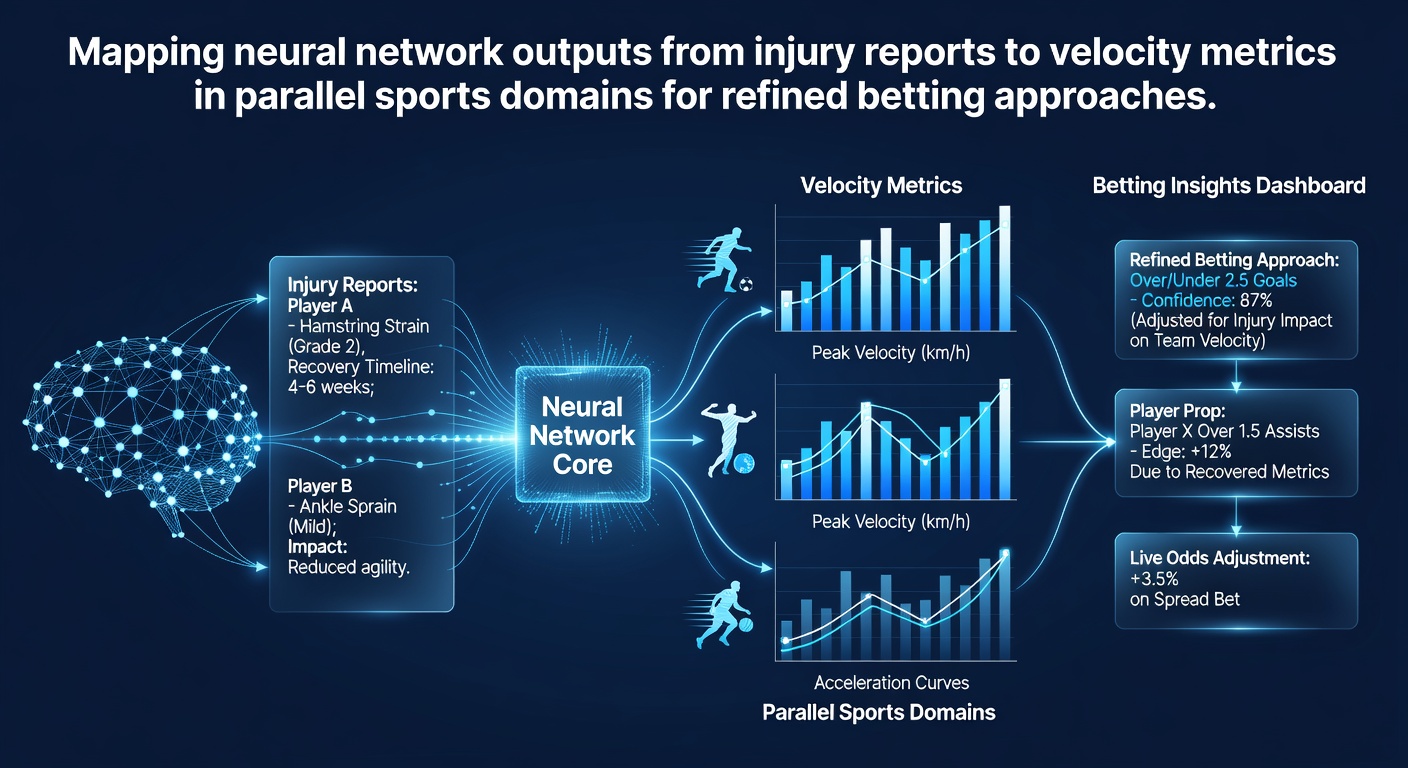 Neural network visualization connecting injury reports with velocity data in sports analytics