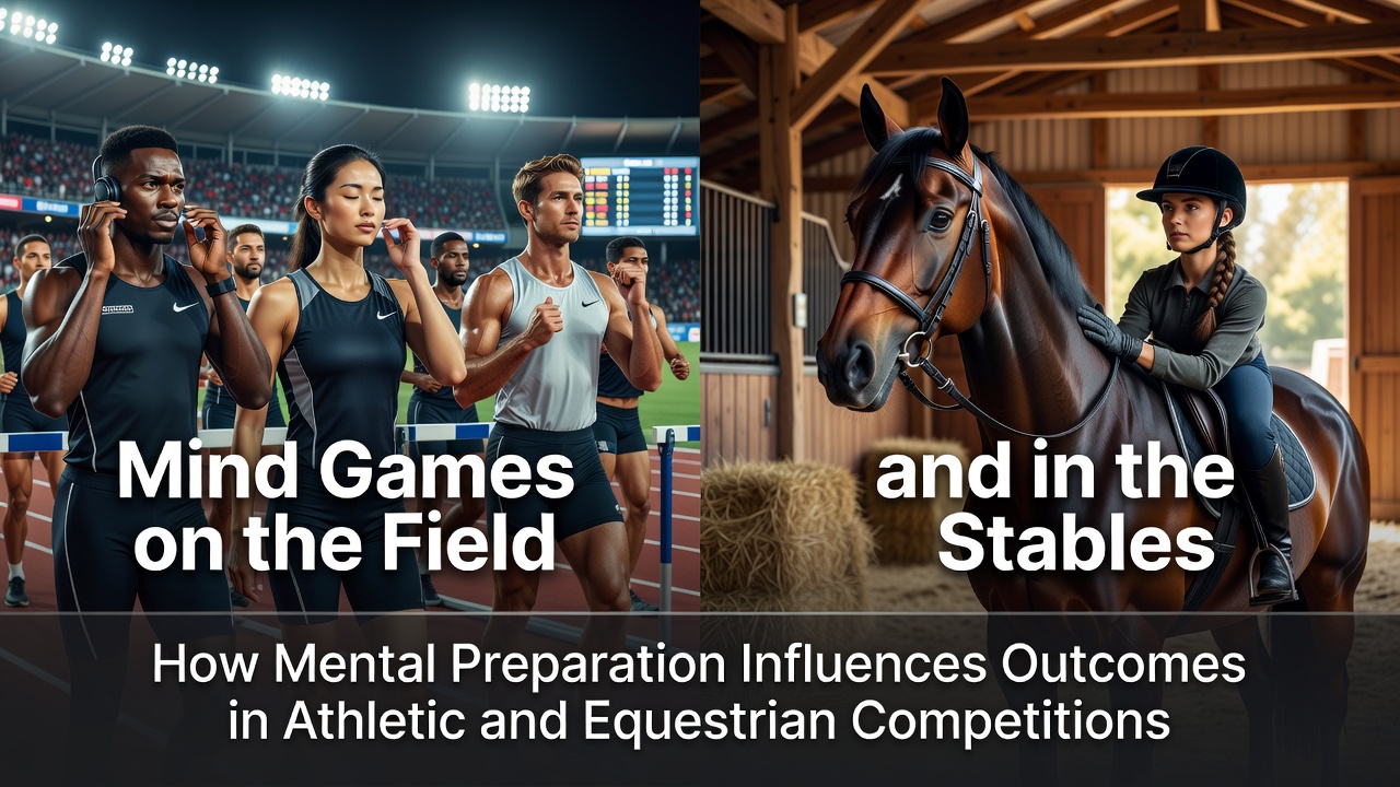 Athlete visualizing success during training alongside an equestrian competitor preparing mentally before a show jumping round