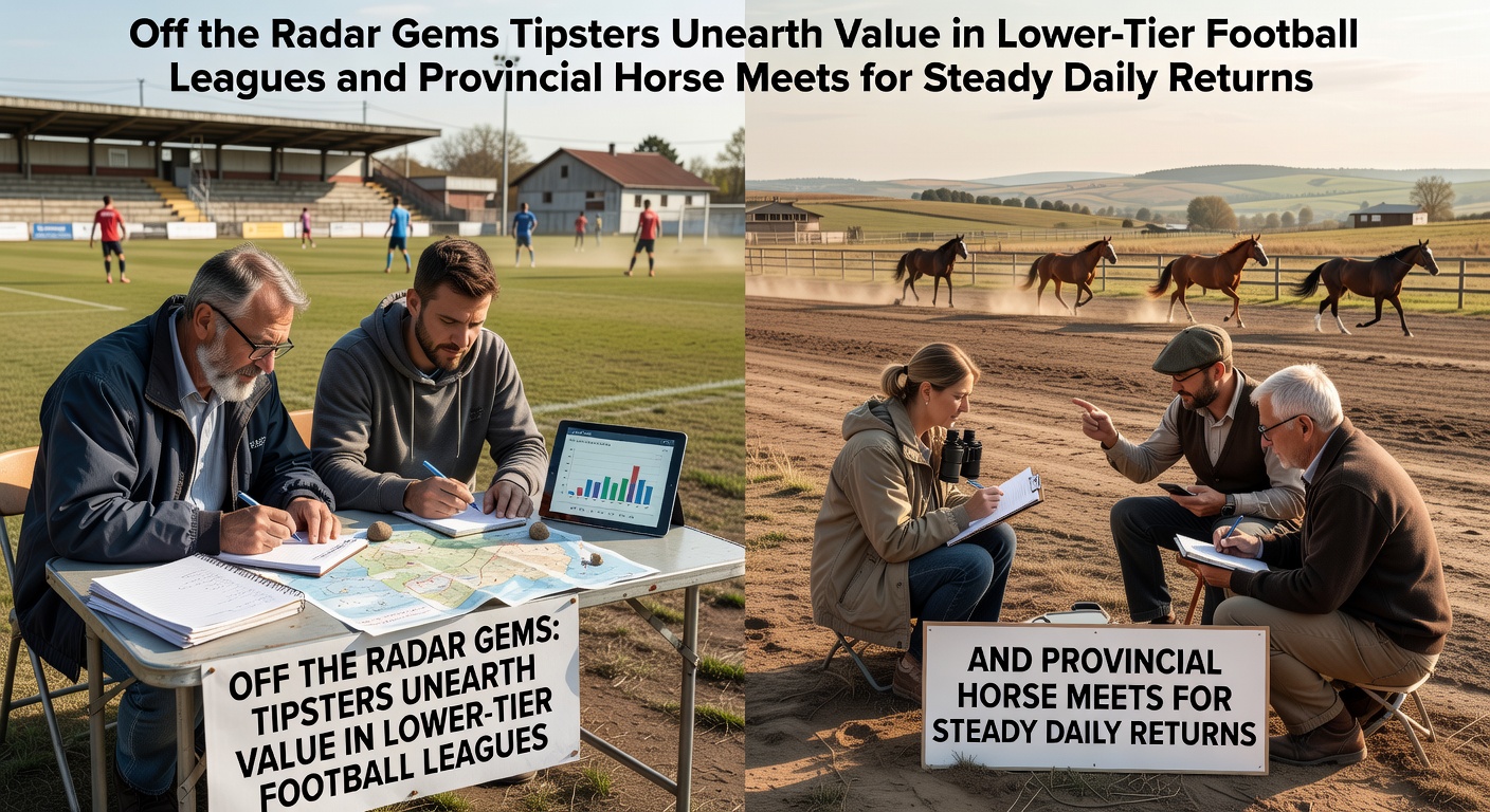 Tipsters poring over stats from a lower-tier football match and a provincial horse race, highlighting overlooked betting opportunities