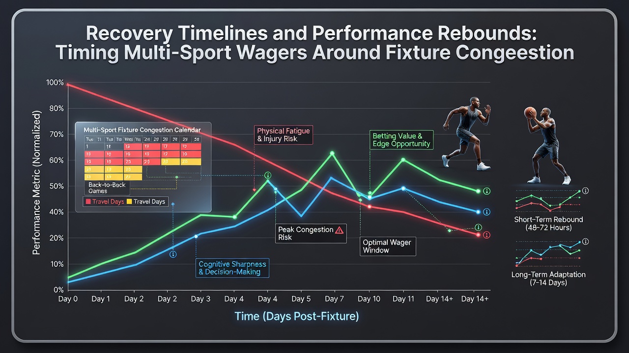 Timeline chart comparing football match recovery curves with horse racing campaign spacing and associated performance rebound zones