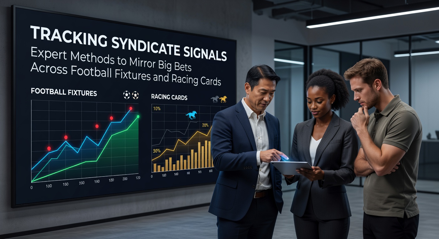 Digital dashboard displaying live odds fluctuations and betting volume spikes on football matches and horse racing events, highlighting syndicate activity patterns